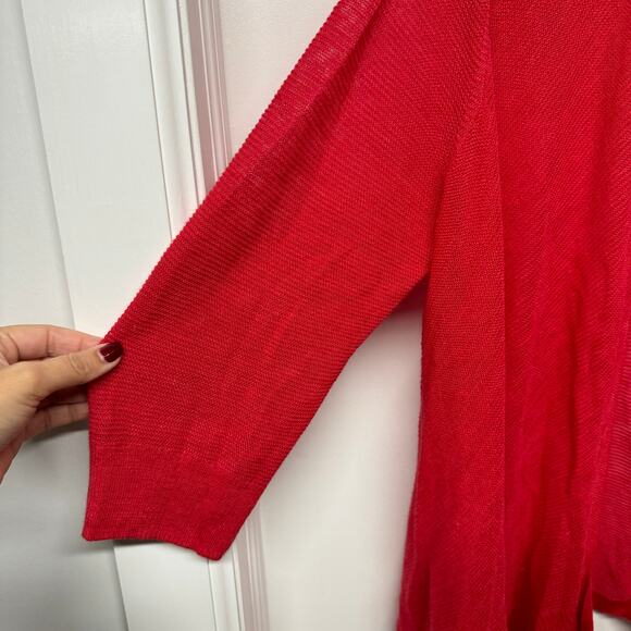 Chicos Womens Strawberry Red Open Front Drape Cardigan Sweater Size 2/Large Knit - Picture 3 of 8